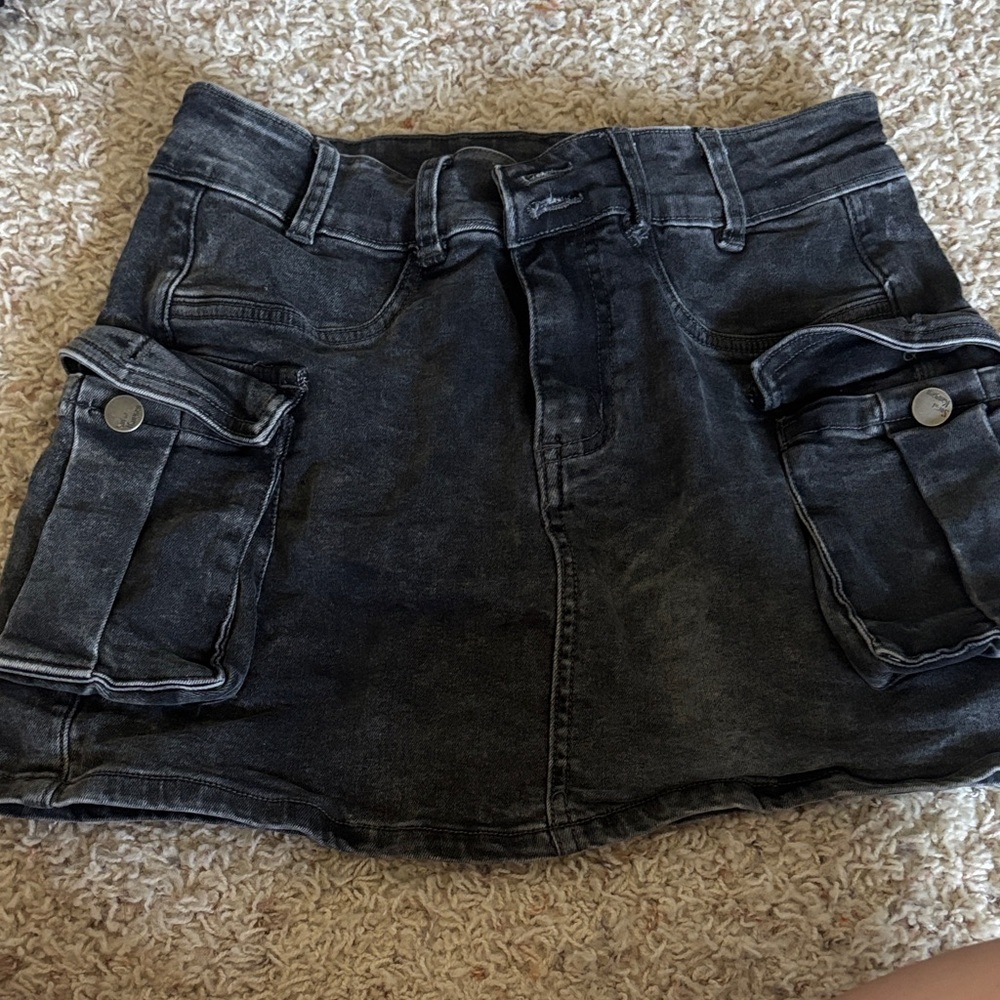 Black Denim Mini Skirt with Pockets